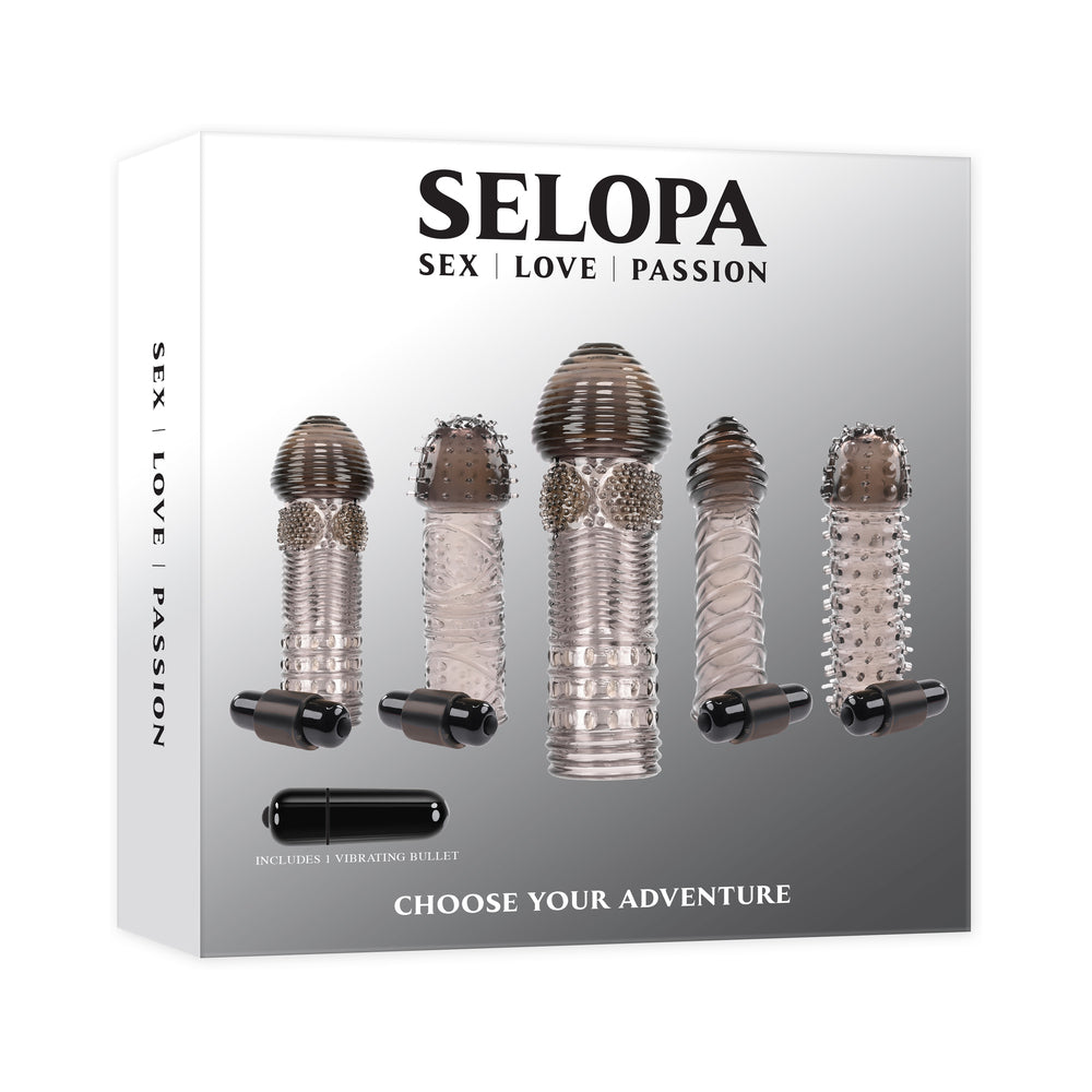 Selopa - Selopa Choose Your Adventure Sleeve Kit with Bullet Smoke Clear - Penis Extension & Sleeves - TPE/TPR/Elastomers