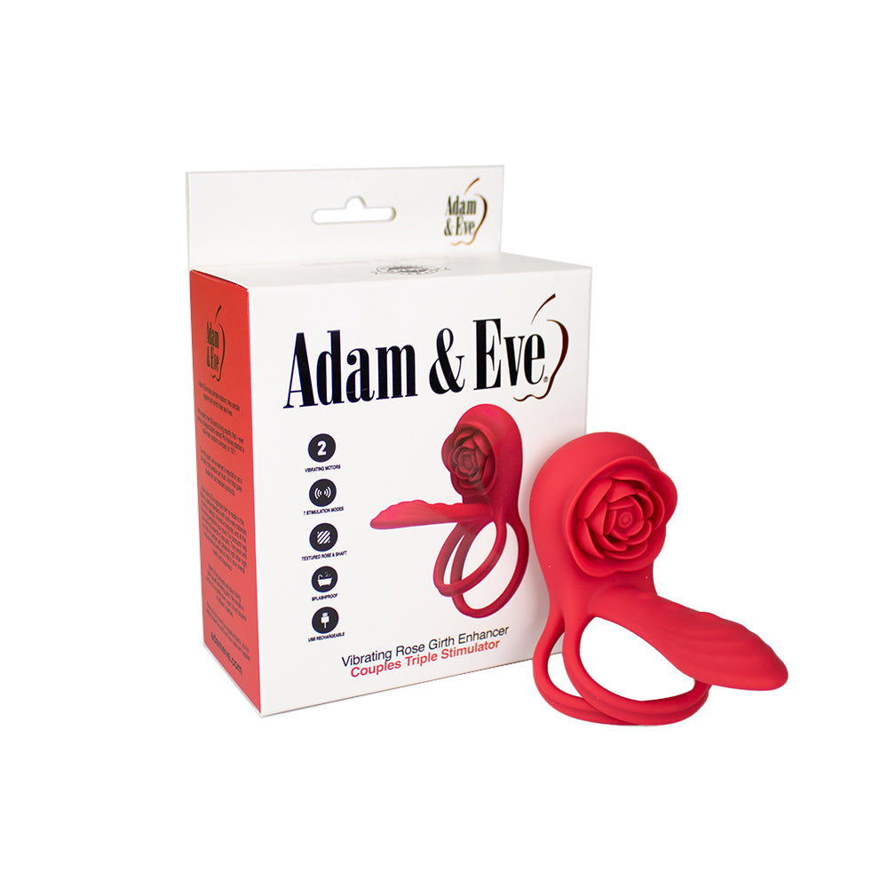 Adam & Eve - Adam & Eve Vibrating Rose Girth Enhancer Couples Triple Stimulator - Vibrators - Silicone