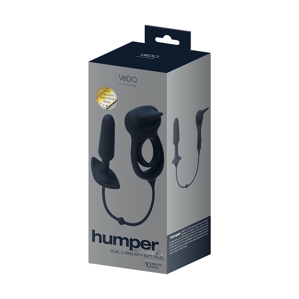 VeDO - VeDO Humper Rechargeable Dual C-Ring with Anal Plug Black - Anal Toys & Stimulators