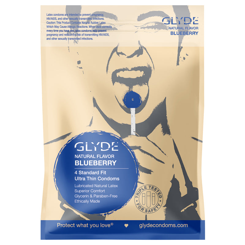 Glyde Condoms - Glyde Ultra Natural Flavor Condom Blueberry 4pk - Condoms - Latex