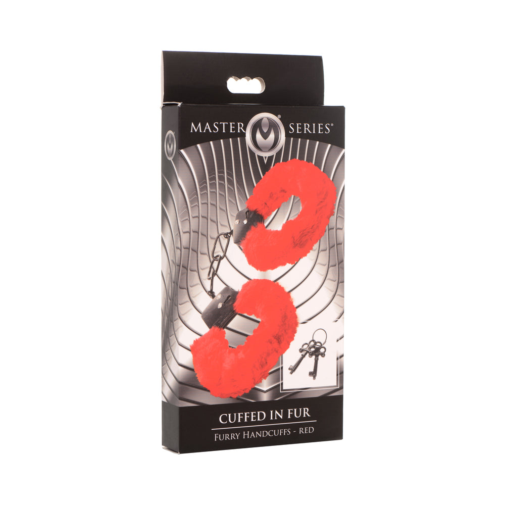XR Brands - Master Series Cuffed in Fur Furry Handcuffs Red - Bondage & Fetish Toys - Metal