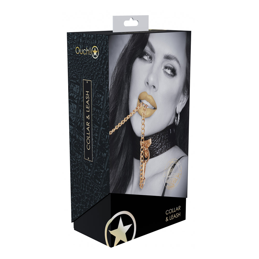 Shots - Ouch! International Rome Collection Collar with Leash - Bondage & Fetish Toys - Leather