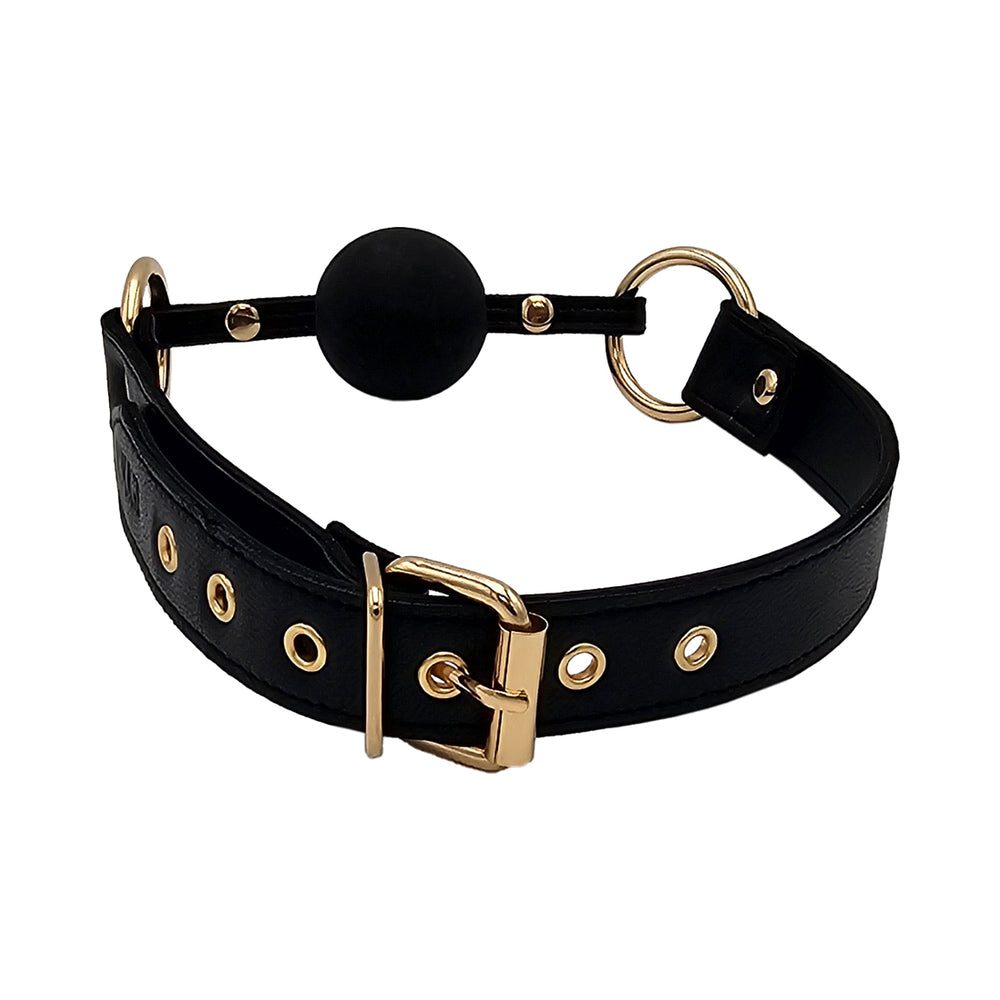 Rouge Garments - Rouge Leather Ball Gag Black with Gold Accessories - Bondage & Fetish Toys - Leather