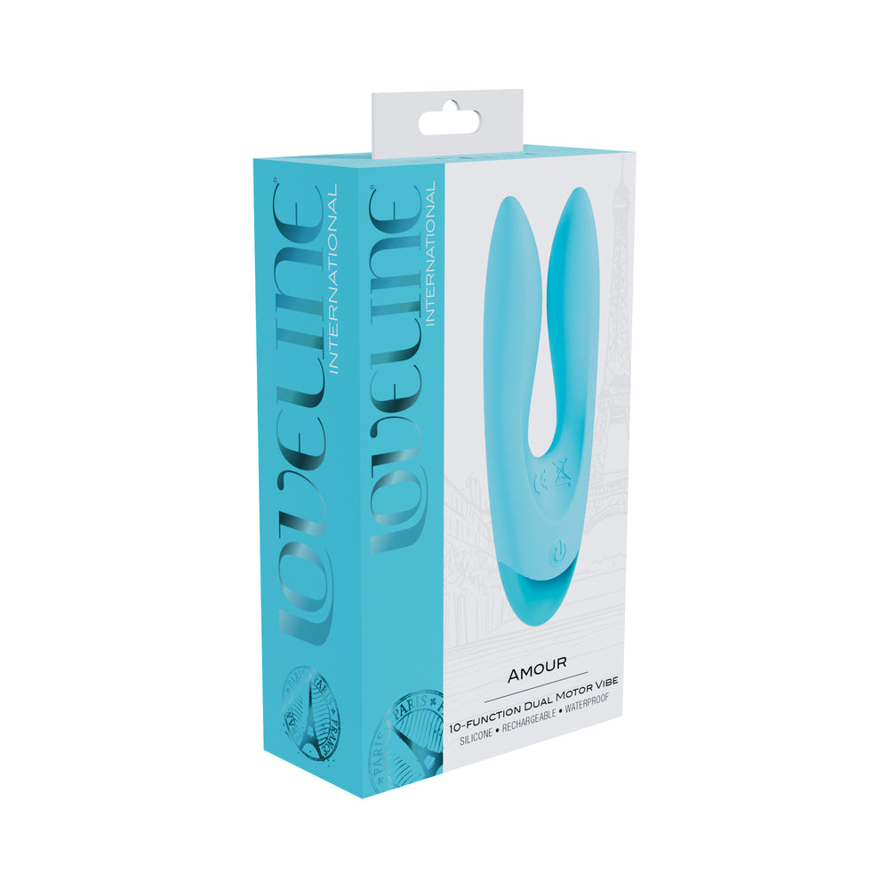 Shots - Loveline Amour Rechargeable Silicone Dual Motor Vibrator Blue - Vibrators