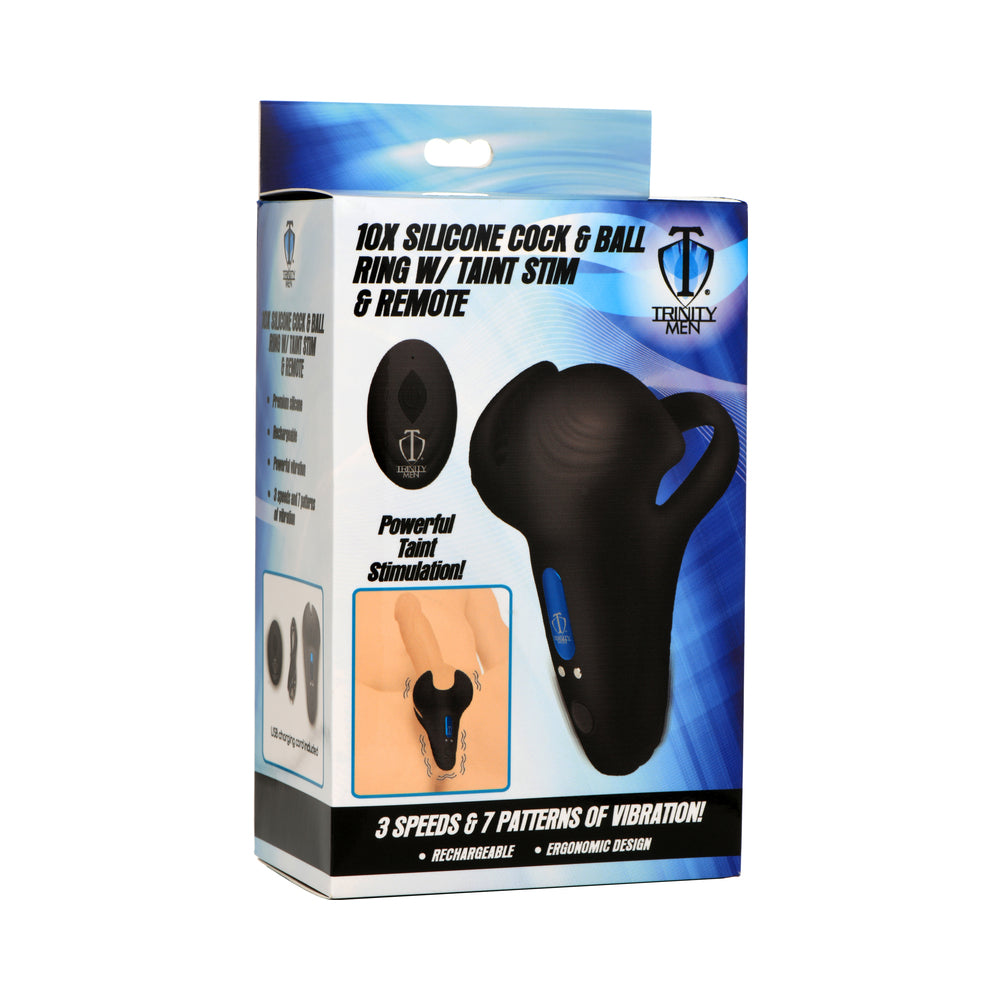 XR Brands - Trinity Men 10X Silicone Cock & Ball Ring with Taint Stim and Remote Control - Cockrings - Silicone
