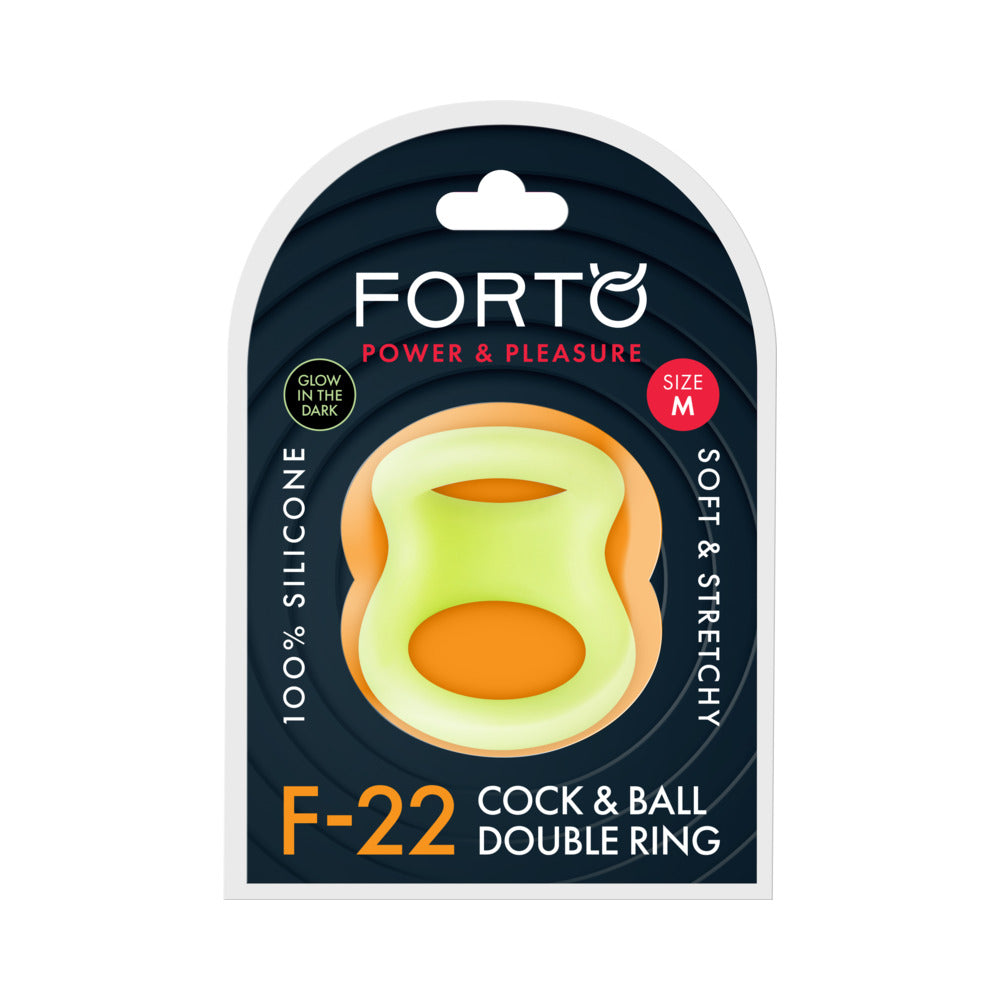 Forto - Forto F-22 Liquid Silicone Cock & Ball D-Ring Medium Glow - Cockrings - Silicone