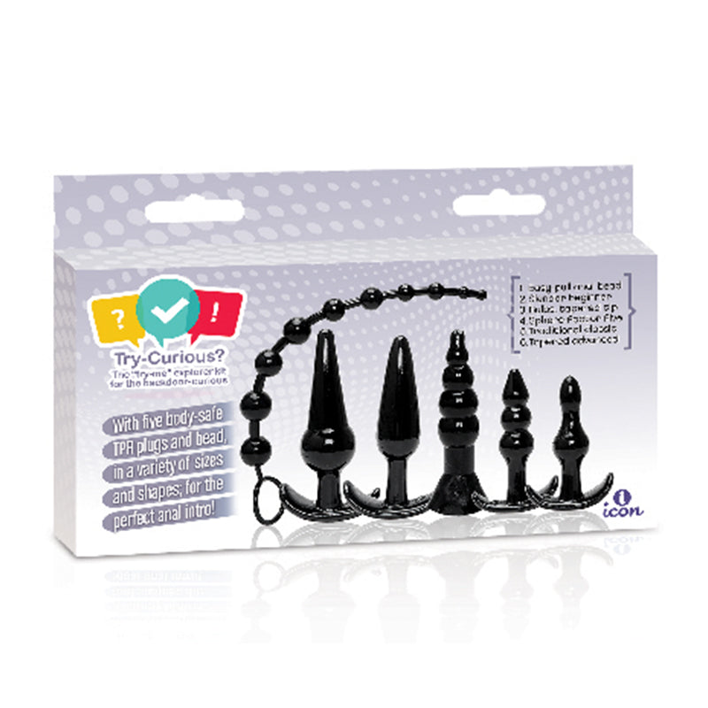 Icon Brands - Try-Curious Anal Plug Kit Black - Anal Toys & Stimulators - TPE/TPR/Elastomers