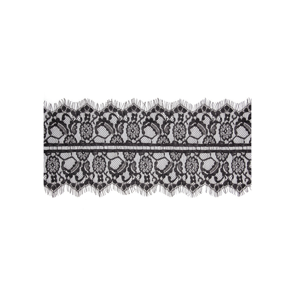 Shots - Ouch! Black & White Lace Mask With Elastic Straps Blindfold Black - Bondage & Fetish Toys - Silk