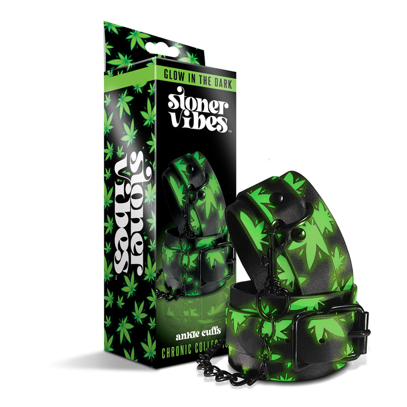 Global Novelties - Stoner Vibes Chronic Collection Glow in the Dark Ankle Cuffs - Bondage & Fetish Toys - Faux Leather/Vegan Leather