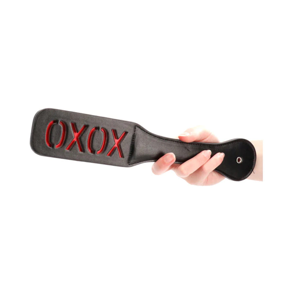 Shots - Ouch! ''XOXO'' Paddle Black - Bondage & Fetish Toys - Faux Leather/Vegan Leather