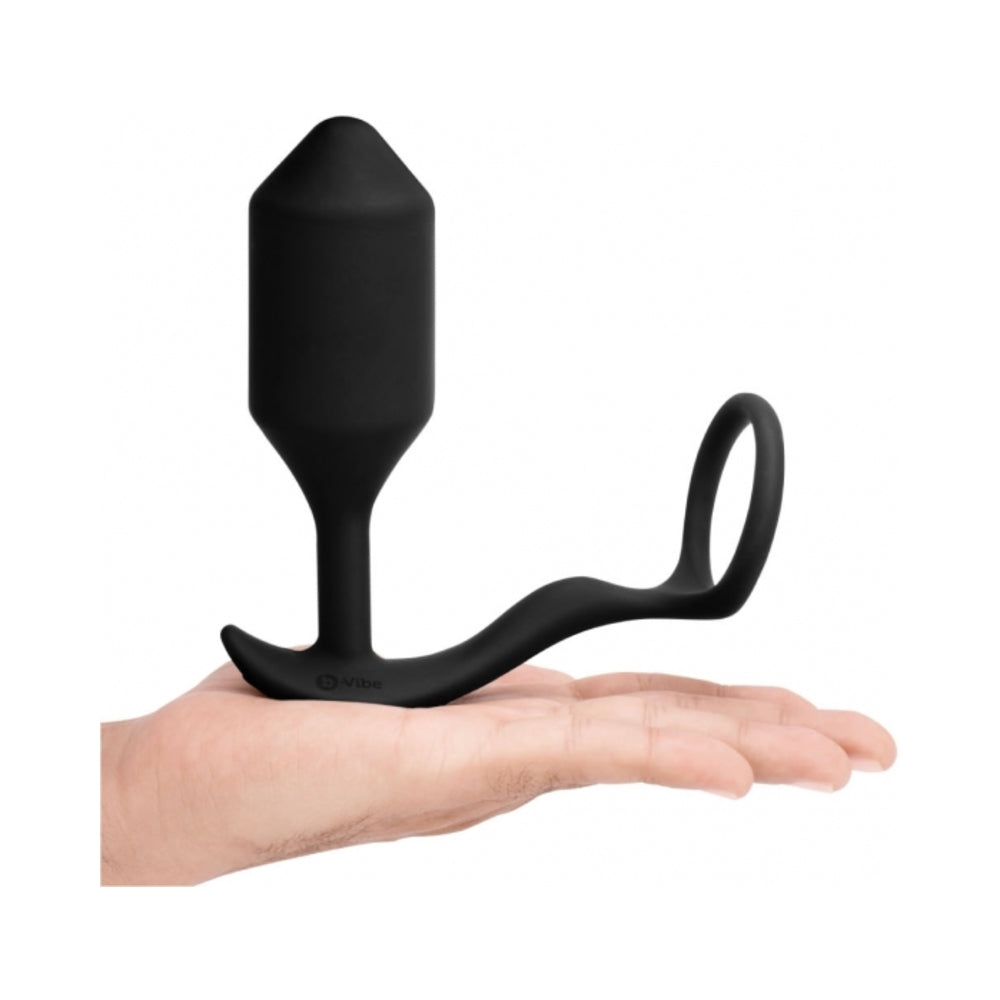 b-Vibe - b-Vibe Vibrating Snug & Tug Rechargeable Weighted Silicone Anal Plug with Cockring XL Black - Anal Toys & Stimulators - Silicone