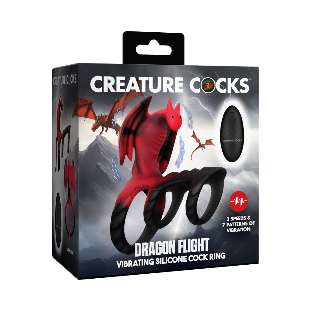 XR Brands - Creature Cocks Dragon Flight Vibrating Silicone Cock Ring - Cockrings - Silicone