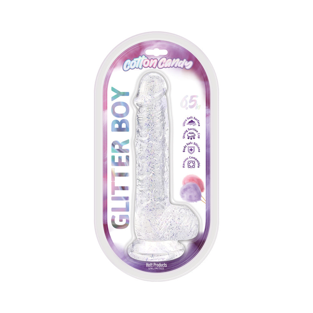 Hott Products - Cotton Candy Glitter Boy Jelly Glitter Dildo 6.5 in. Clear - Dildos