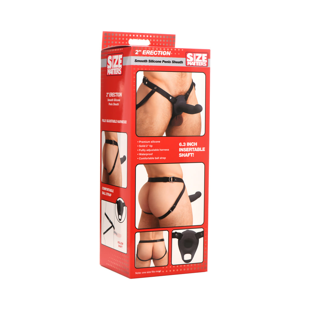 XR Brands - Size Matters Smooth Silicone Penis Sheath Black - Harnesses & Strap-Ons - Silicone