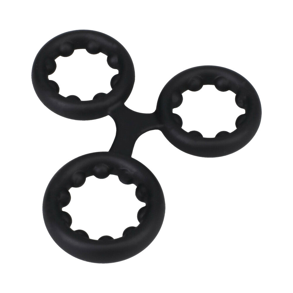 Rock Solid - ROCK SOLID Silicone Triple Stamina Ring with Metal Beads Black - Cockrings