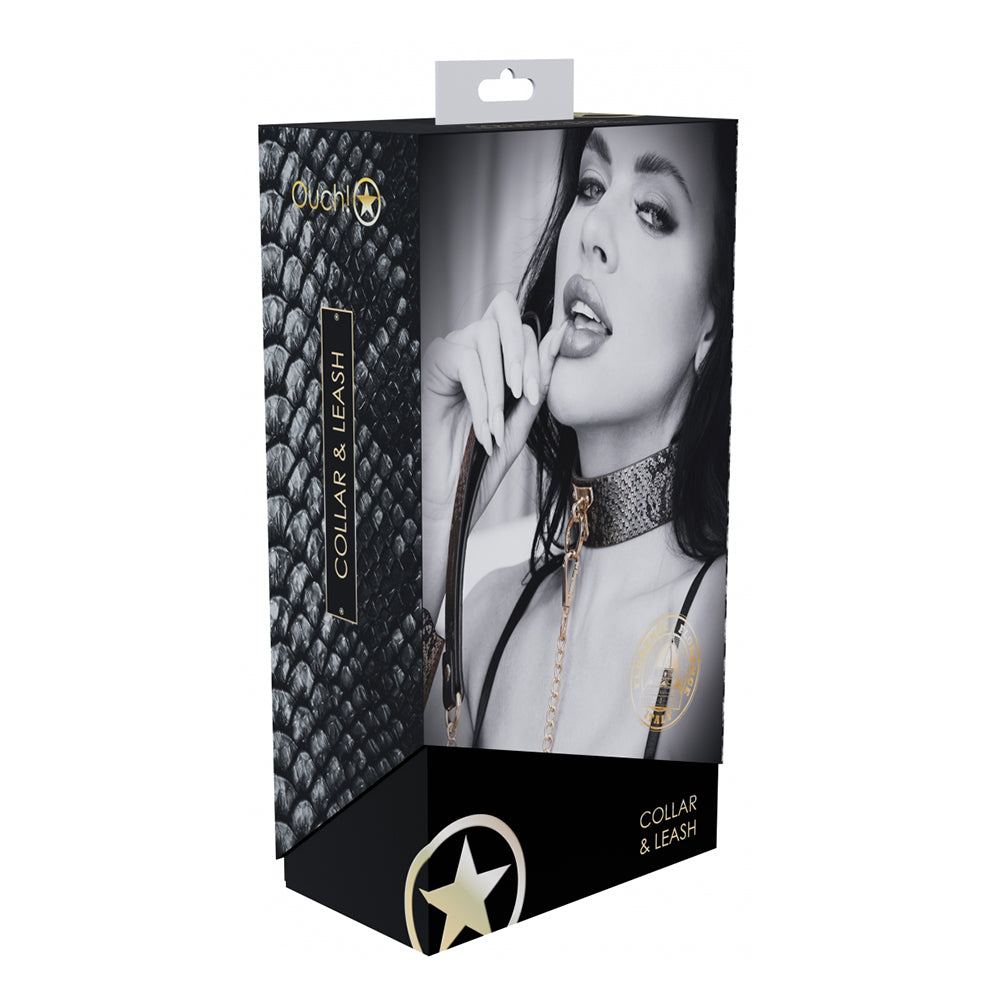 Shots - Ouch! International Florence Collection Collar with Leash Black - Bondage & Fetish Toys - Leather