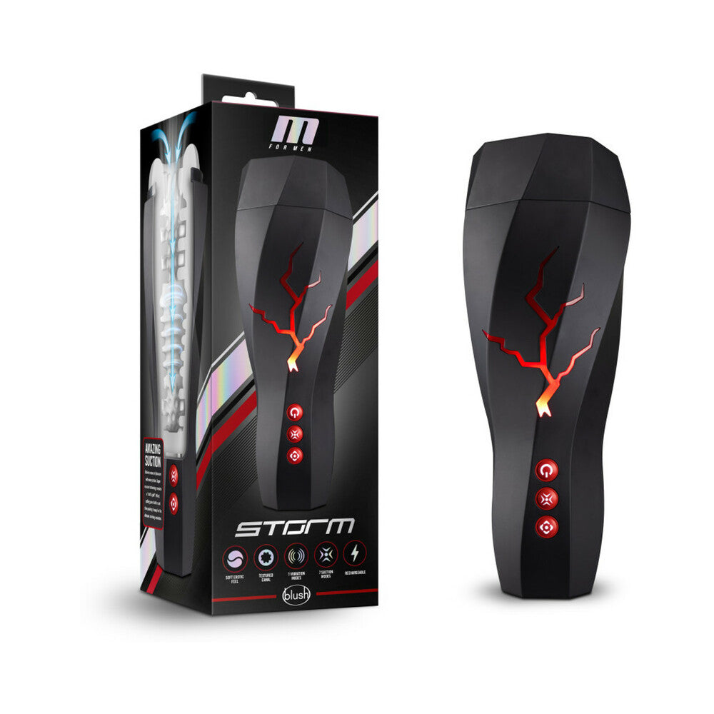 Blush - M for Men Storm Rechargeable Vibrating Suction Masturbator Black - Masturbation Aids for Males - TPE/TPR/Elastomers