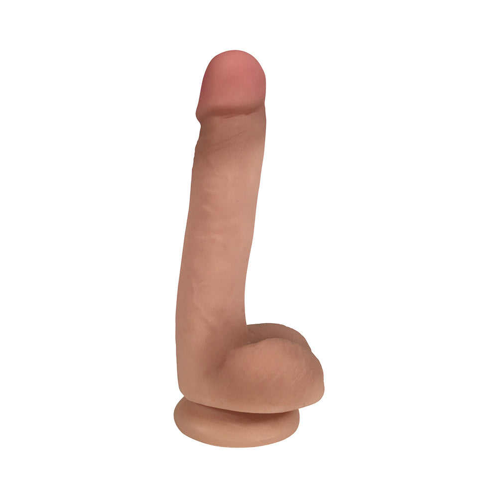 Curve Novelties - Curve Toys Easy Riders 7 in. Dual Density Dildo with Balls & Suction Cup Beige - Dildos - TPE/TPR/Elastomers