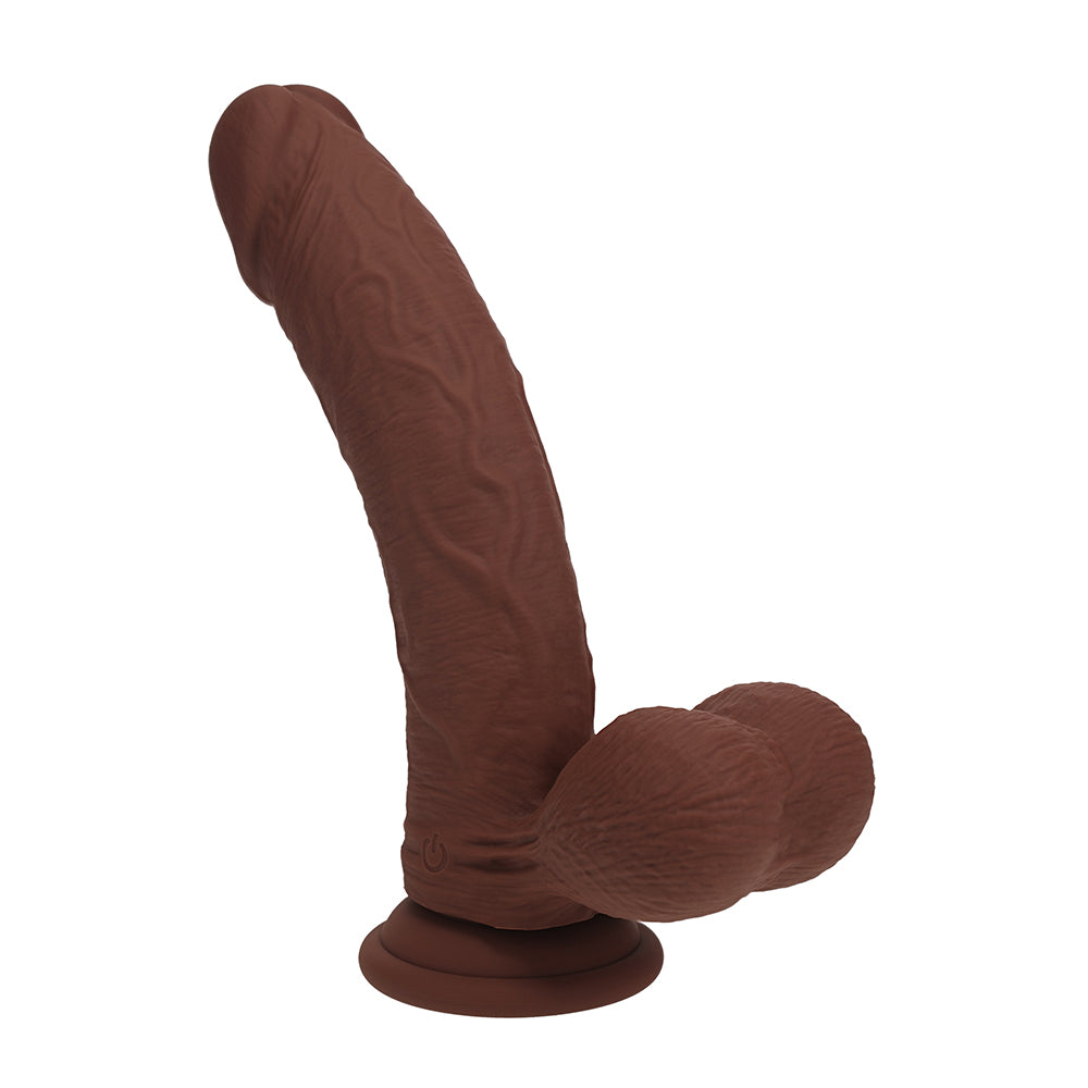 Shots - Realrock Realistic Dual Density Vibrating Silicone Dildo with Weighted Balls 7 in. Brown - Dildos