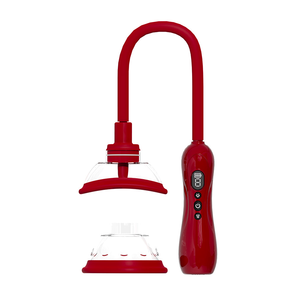 Shots - PUMPED Automatic Rechargeable Vulva & Breast Pump with Tongue Stimulator Red - Pumps & Enlargers