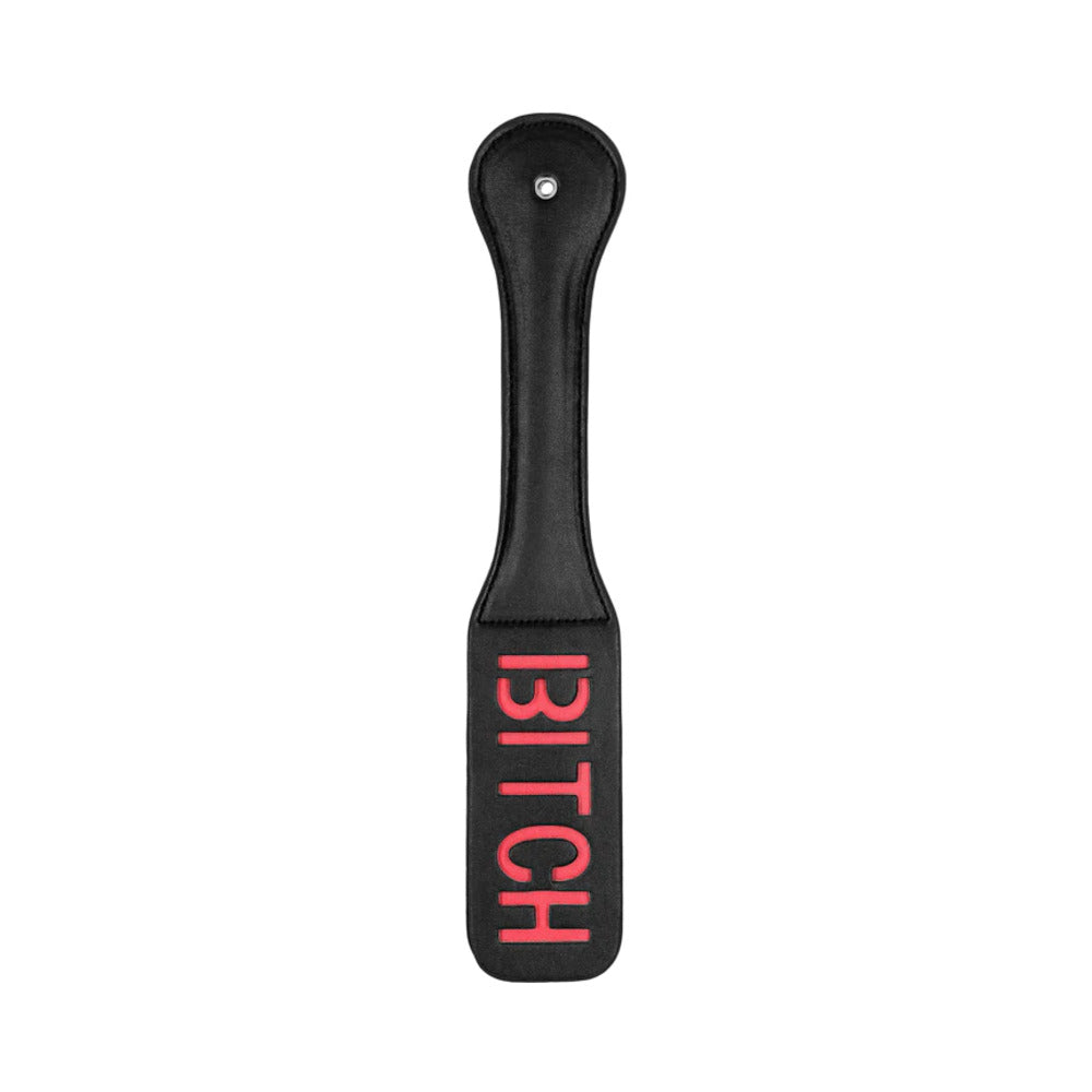 Shots - Ouch! ''Bitch'' Paddle Black - Bondage & Fetish Toys - Faux Leather/Vegan Leather