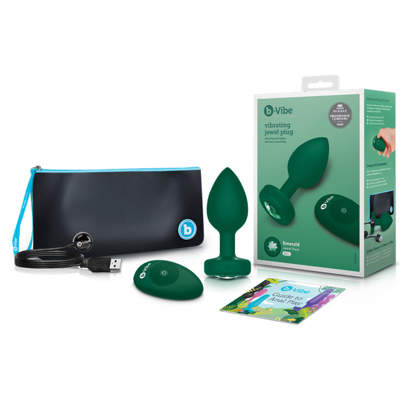b-Vibe - b-Vibe Vibrating Jewel Rechargeable Remote-Controlled Anal Plug with Gem Base Emerald Medium/Large - Vibrators - Silicone