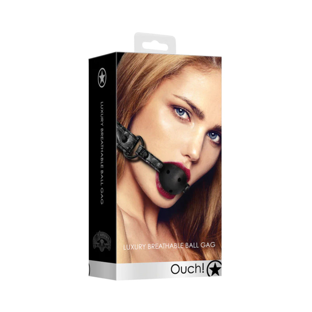 Shots - Ouch! Luxury Adjustable Breathable Ball Gag Black - Bondage & Fetish Toys - ABS