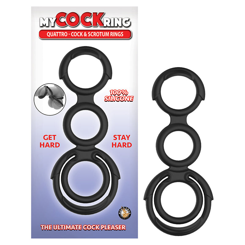 Nasstoys - My Cockring Quattro Cock & Scrotum Rings Black - Cockrings - Silicone