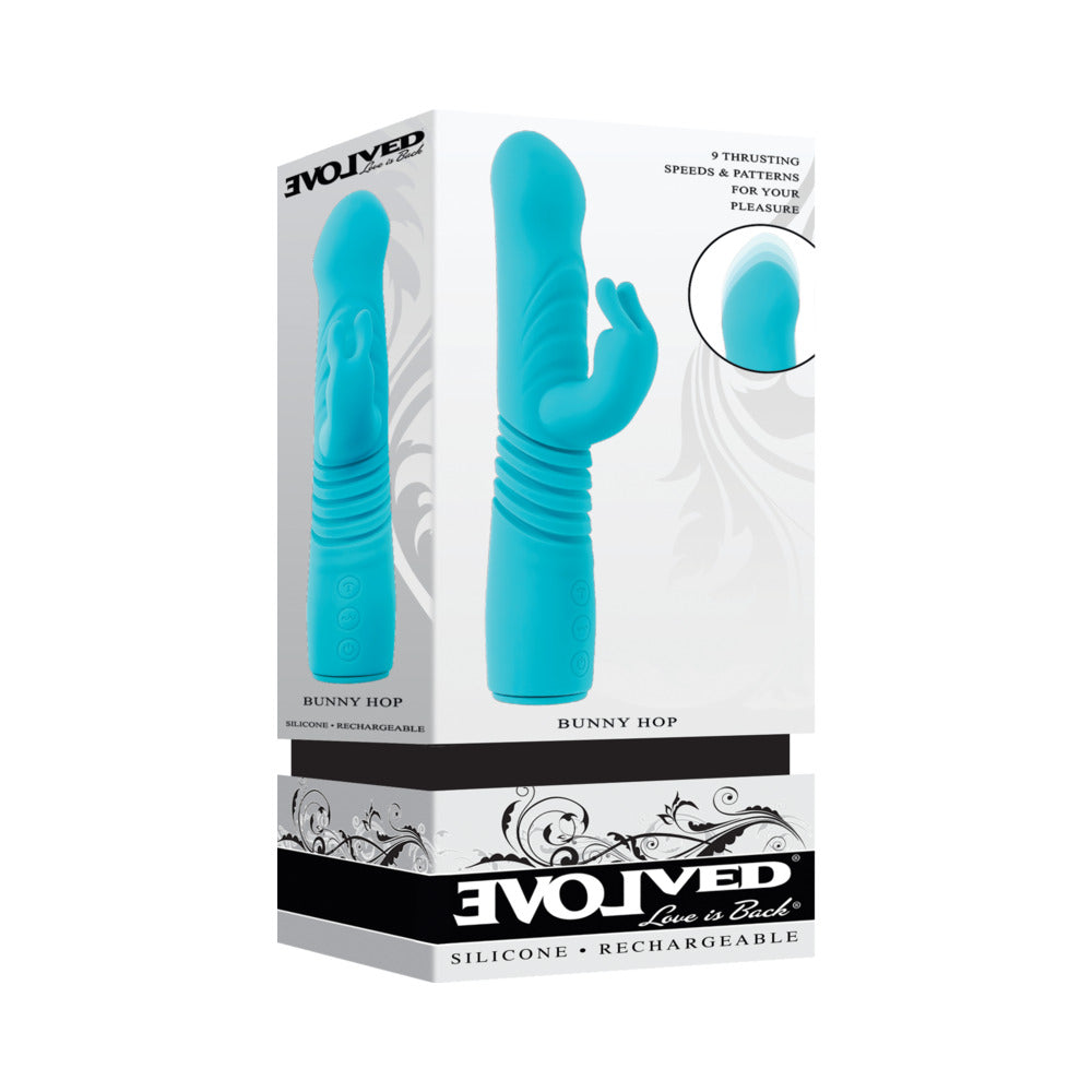 Evolved - Evolved Bunny Hop Rechargeable Silicone Thrusting Rabbit Vibrator Teal - Vibrators - Silicone