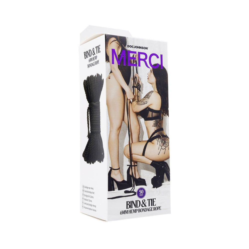 Doc Johnson - Merci Bind & Tie 6mm Hemp Bondage Rope 50 '' Black - Bondage & Fetish Toys - Hemp