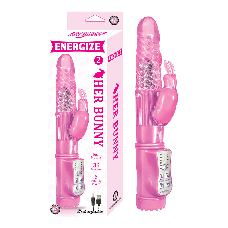 Nasstoys - Energize Her Bunny 2 Rechargeable Dual Motors 36 Function 6 Rotation Modes Waterproof Pink - Vibrators - TPE/TPR/Elastomers