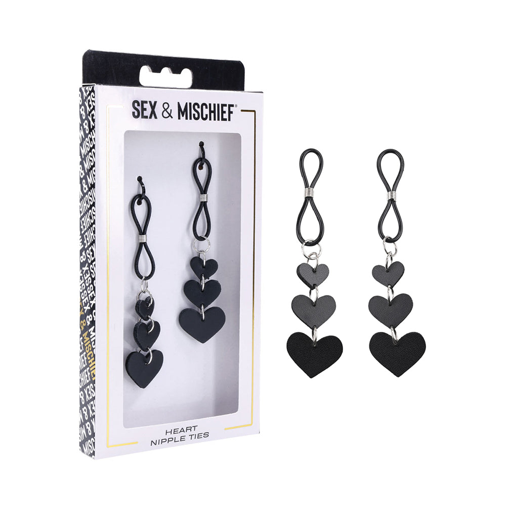 Sportsheets - Sportsheets Sex & Mischief Heart Nipple Ties - Bondage & Fetish Toys - Faux Leather/Vegan Leather