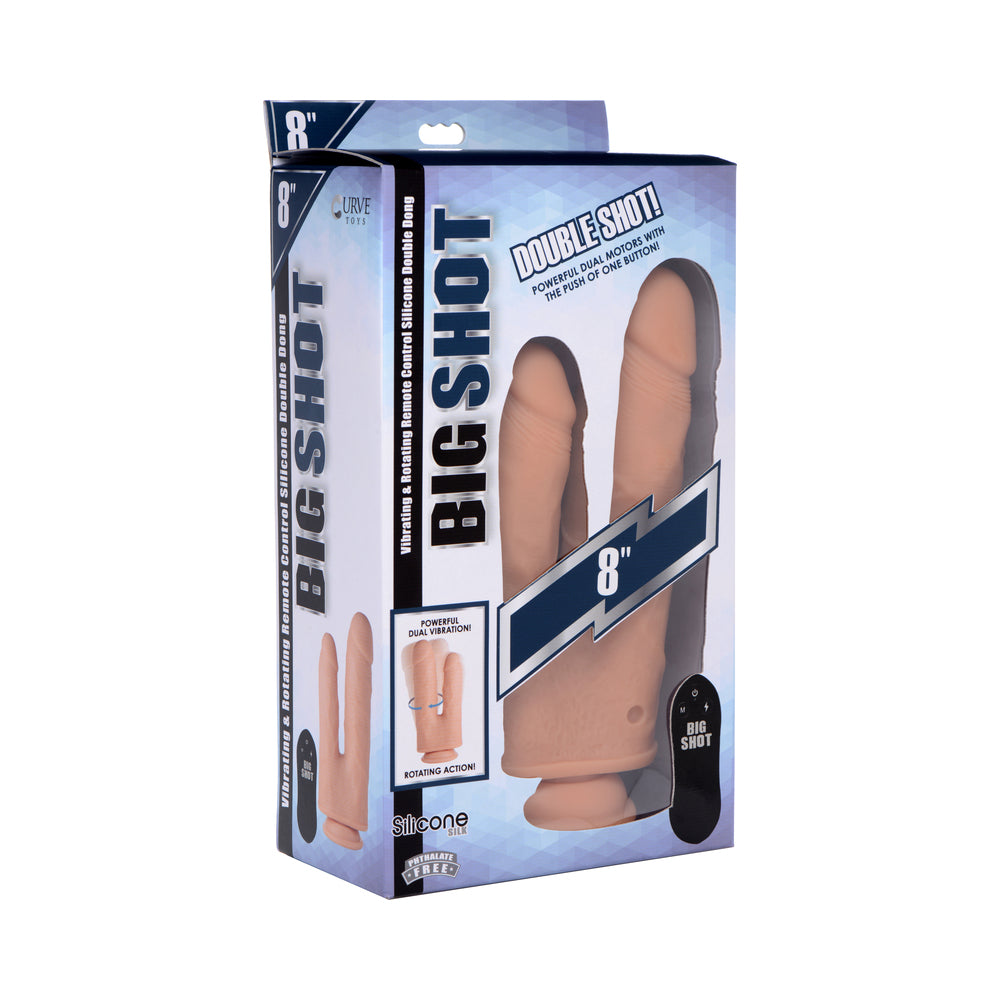 XR Brands - Big Shot Double Shot 8 in. Vibrating & Rotating Double Dong with Remote - Vibrators - Silicone