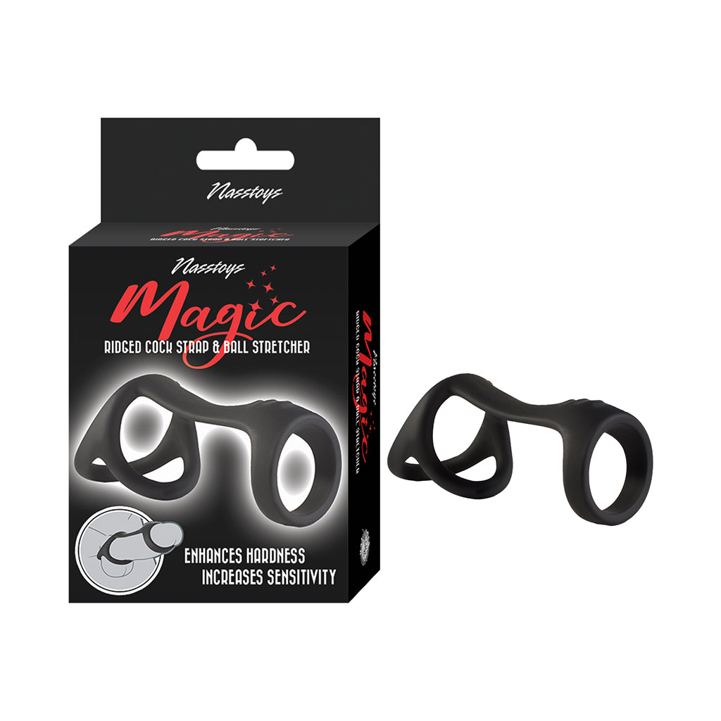 Nasstoys - Magic Ridged Cock Strap&Ball Stretcher Black - Cockrings