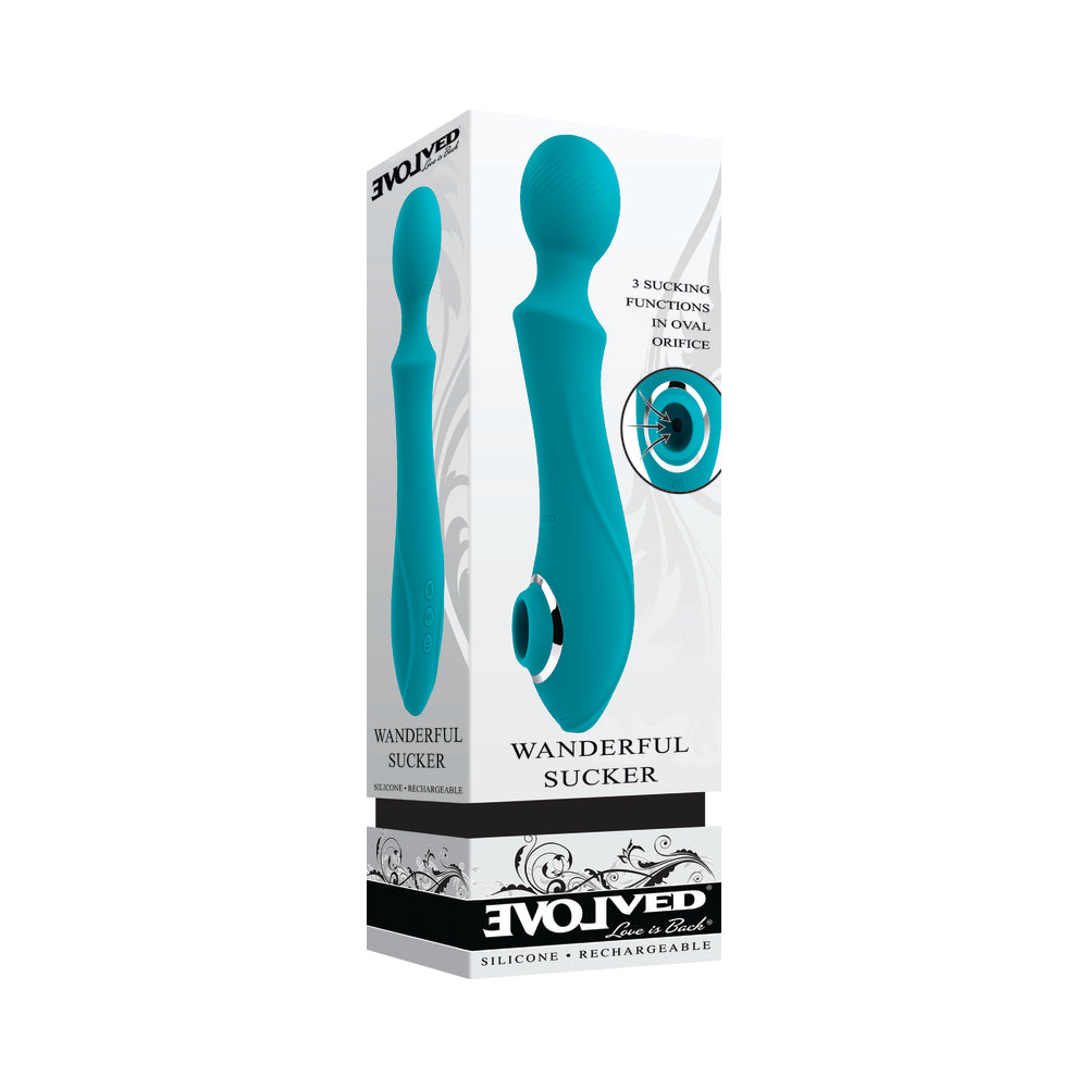 Evolved - Evolved Wanderful Sucker Rechargeable Wand with Suction Silicone Teal - Vibrators - Silicone