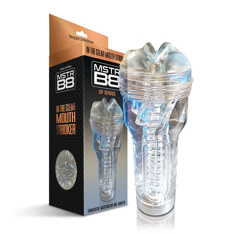 Global Novelties - Happy Endings MSTR B8 In The Clear Mouth Stroker Lip Service Canister - Masturbation Aids for Males - TPE/TPR/Elastomers