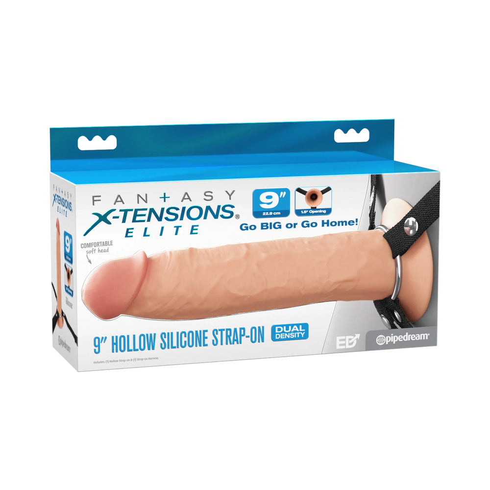 Pipedream - Fantasy X-Tensions Elite Silicone Hollow Strap-On Dual Density 9 in. Light - Penis Extension & Sleeves