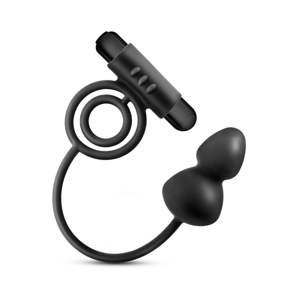 Blush - Anal Adventures Platinum Silicone Anal Plug with Vibrating C-Ring Black - Anal Toys & Stimulators - Silicone