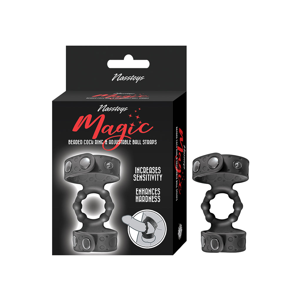 Nasstoys - Magic Beaded Cock Ring&Adjustable Ball Straps Black - Cockrings
