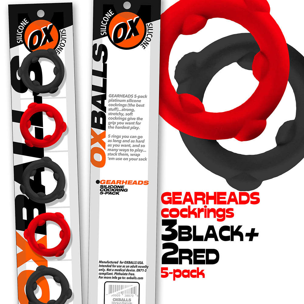 Oxballs - Oxballs Gearheads 5-Pack Spinner Rings Red/Black - Cockrings