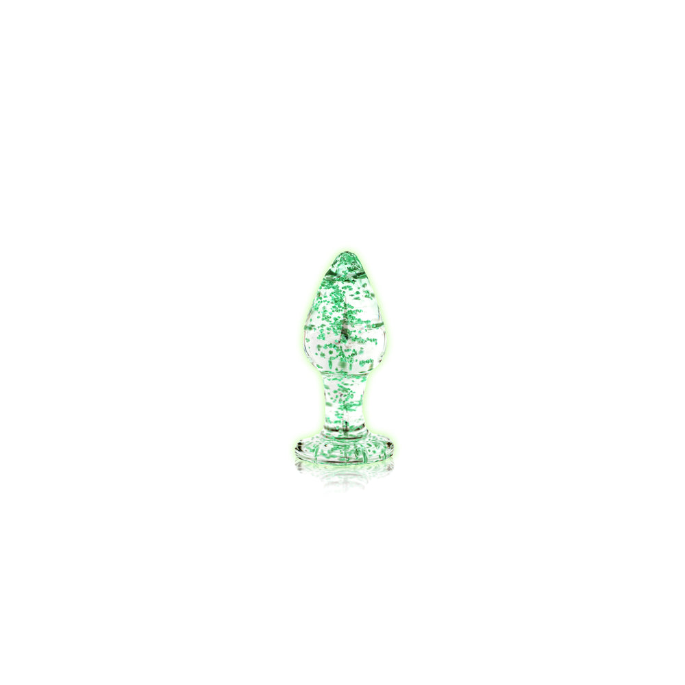 Shots - Ouch! Glow in the Dark Glass Anal Plug Clear/Green Small - Anal Toys & Stimulators - Glass