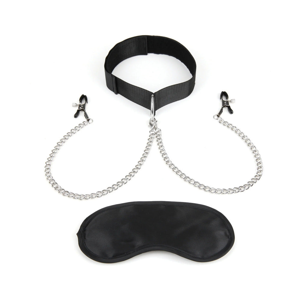Electric Eel - Lux Fetish Collar & Nipple Clamps with Adjustable Pressure - Bondage & Fetish Toys - Metal