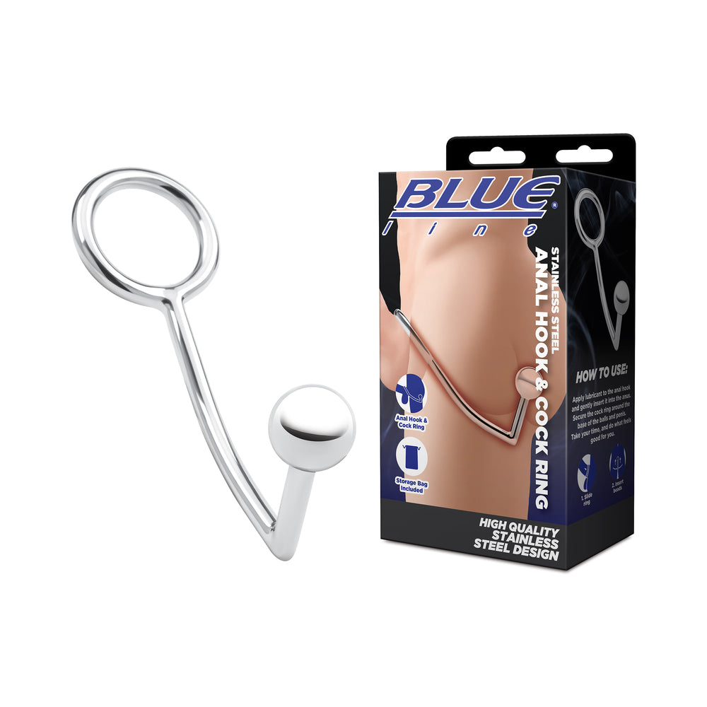 Electric Eel - Blue Line Stainless Steel Anal Hook & Cock Ring - Anal Toys & Stimulators - Metal