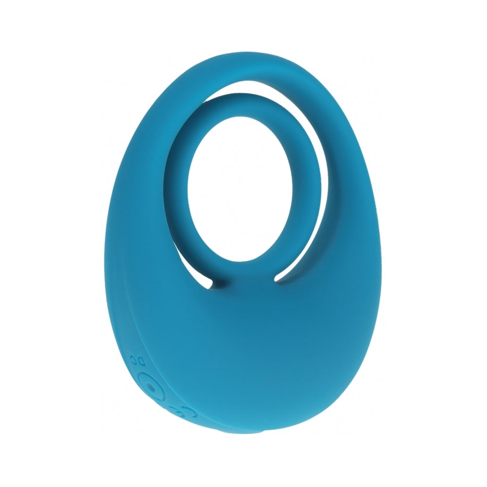 Shots - LEVELZ Vibrating Liquid Silicone Cock & Ball Ring Teal - Cockrings