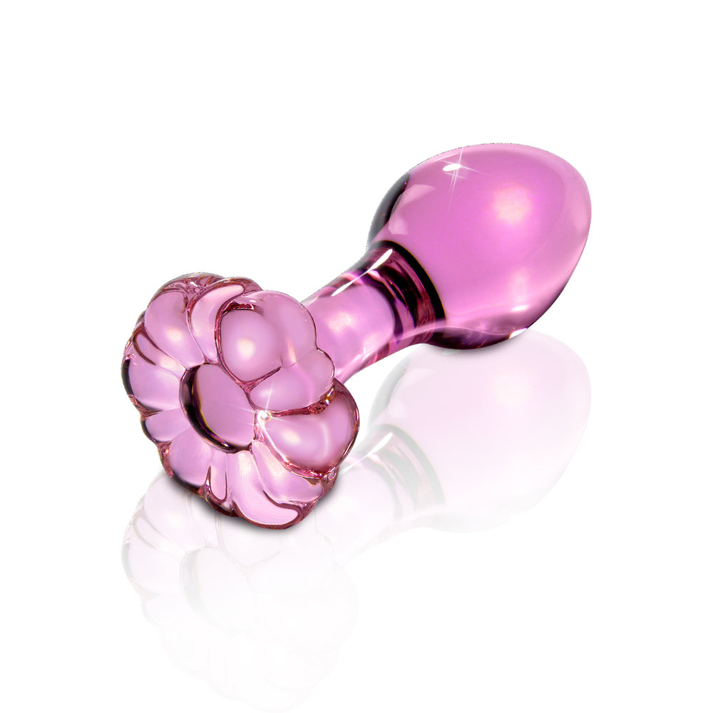 Pipedream - Icicles No. 48 Glass 3.5 in. Anal Plug With Flower Base Pink - Anal Toys & Stimulators - Glass