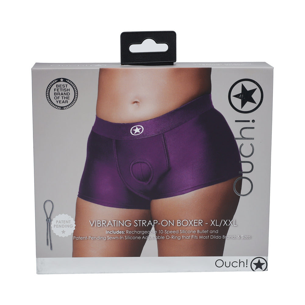 Shots - Ouch! Vibrating Strap-on Boxer Purple XL/XXL - Harnesses & Strap-Ons - Nylon