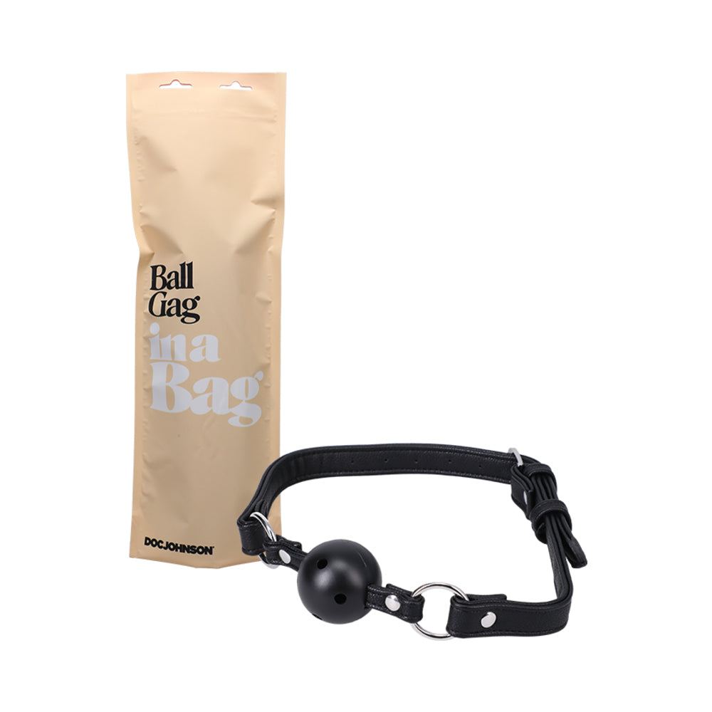 Doc Johnson - Doc Johnson Ball Gag In A Bag Faux Leather Breathable Black - Bondage & Fetish Toys - Faux Leather/Vegan Leather