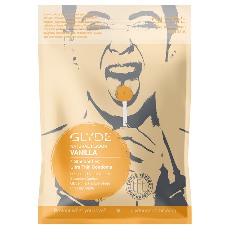 Glyde Condoms - Glyde Ultra Natural Flavor 4pk Vanilla Condoms - Condoms - Latex