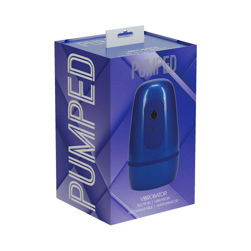 Shots - PUMPED Vibrobator Masturbator Negative Pressure Suction Vibration Metallic Blue - Masturbation Aids for Males - TPE/TPR/Elastomers