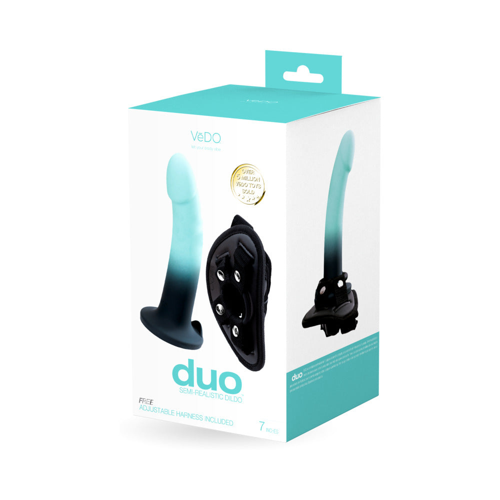VeDO - VeDO Duo Silicone Dildo (Non-Vibrating) with Harness Turquoise/Black - Dildos - Silicone